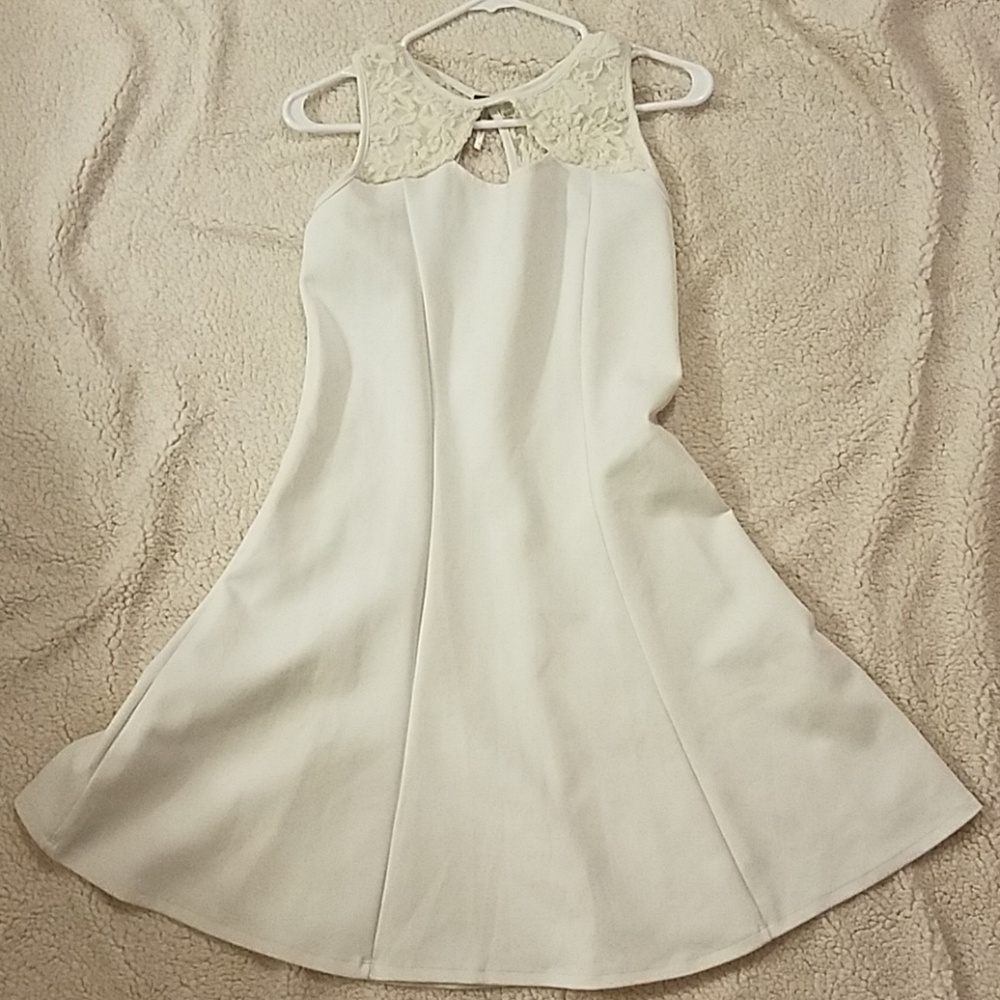 Poof! White A line Mini Dress with lace detail